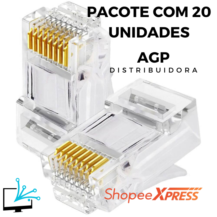 Kit Conectores Rj45 Cat5e Rede Internet Telecom Banho De Ouro Cabo Rede Plug 20, 40, 100 ou 200 UNID