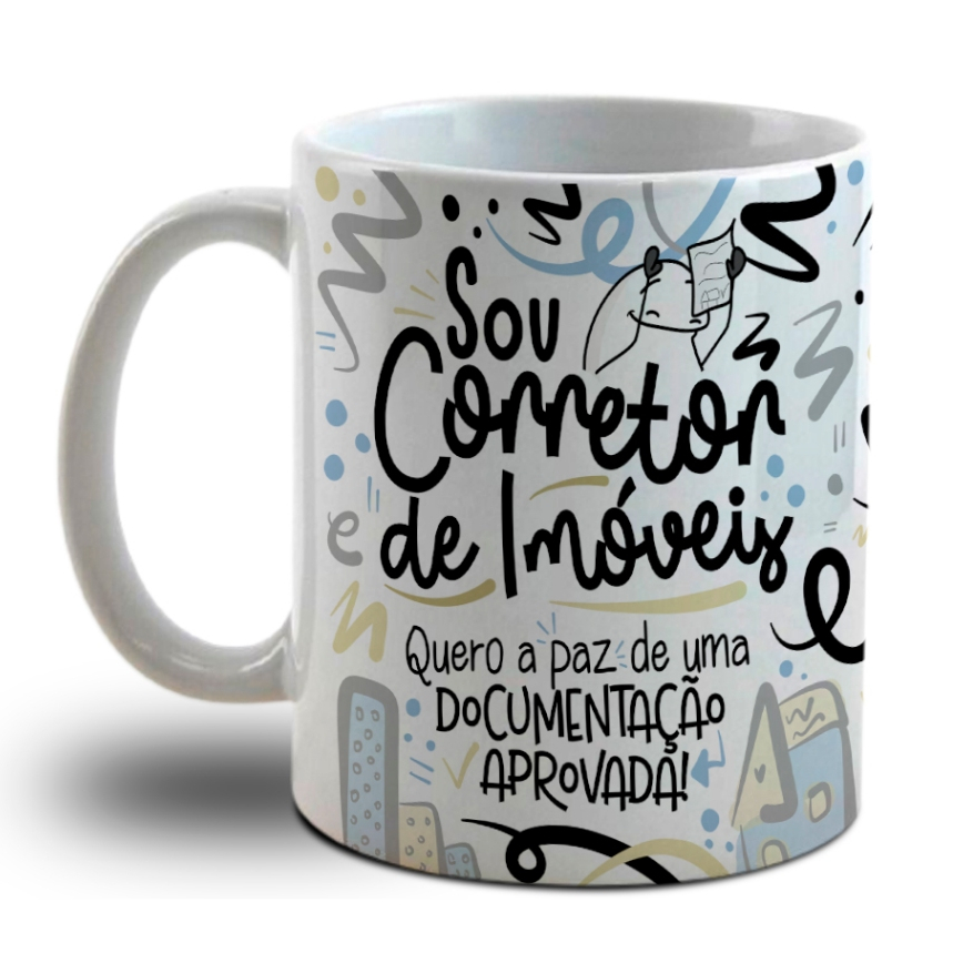 Caneca Personalizada Corretor de Imóveis Porcelana Profissões Flork Professora