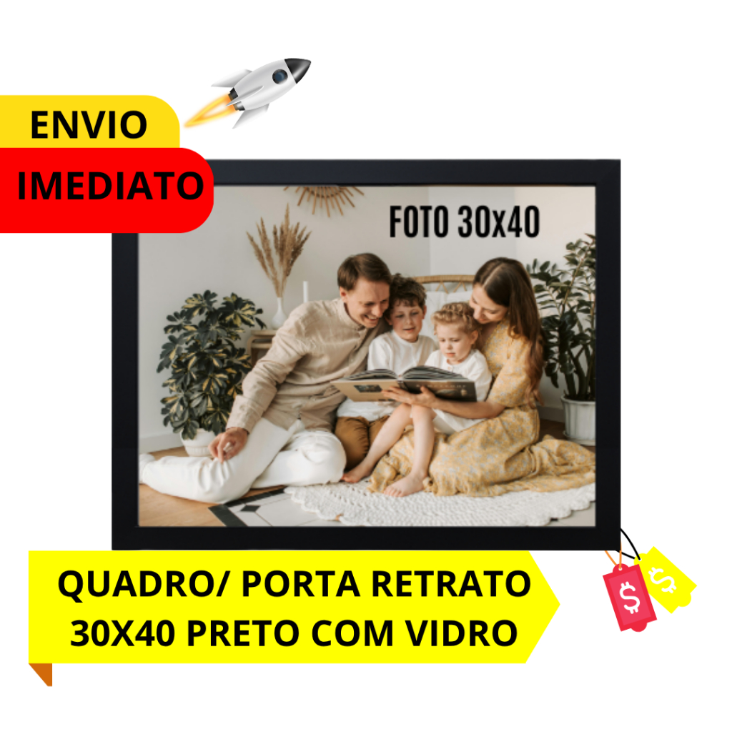 QUADRO/ PORTA RETRATO 30X40 PRETO LISO PARA DECORACÃO COM VIDRO E HDF P/ SALA, QUARTO OU ESCRITÓRIO em Oferta na Shopee