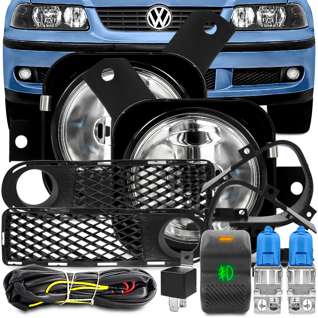 Kit Farol de Milha Auxiliar Neblina Gol Special G3 Fase 1 1999 00 01 2002 + Grades Moldura + Suporte + Botão Original