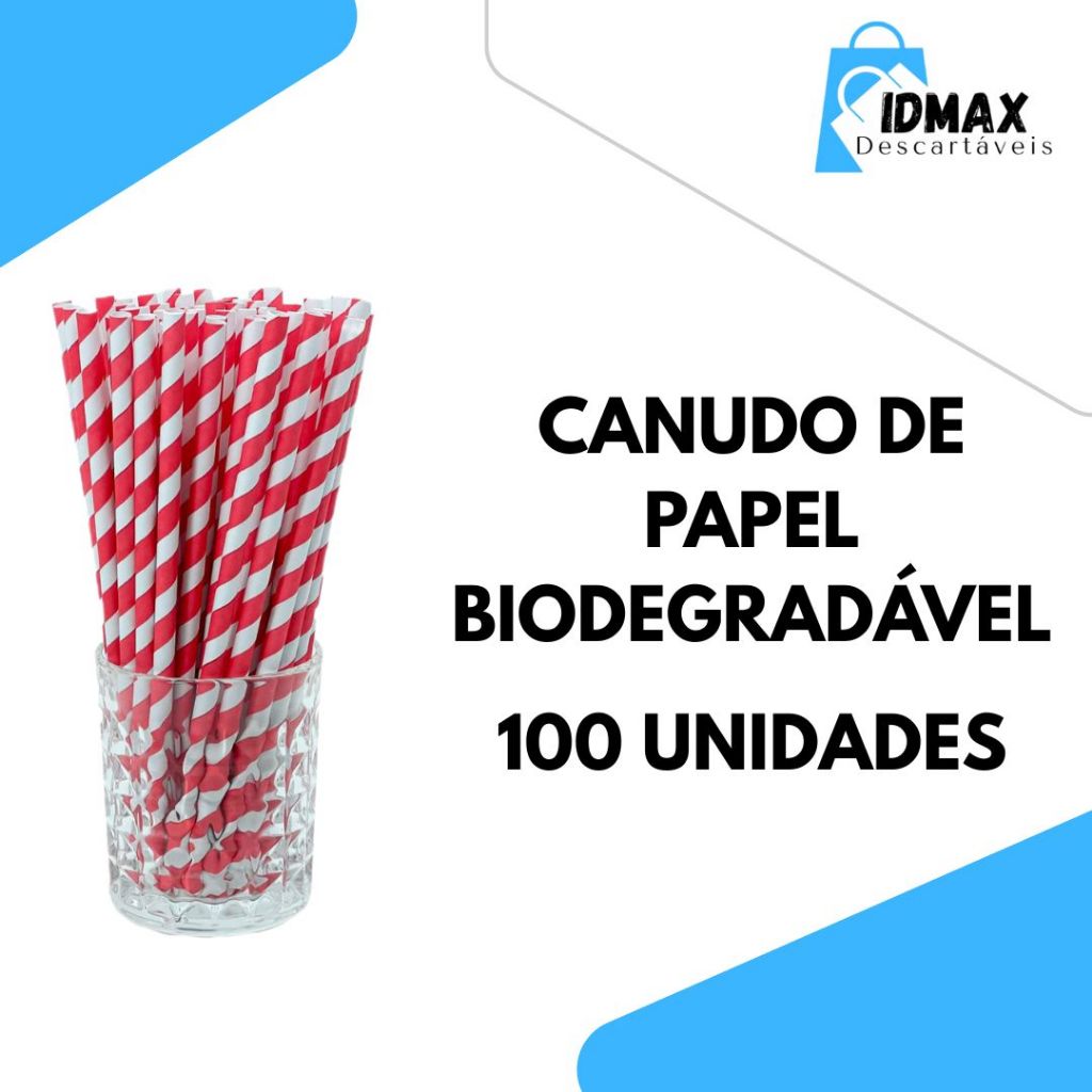 Canudos Papel Biodegradável 100und (197mmX5mm) Ecológicos - BRANCO E VERMELHO em Oferta na Shopee