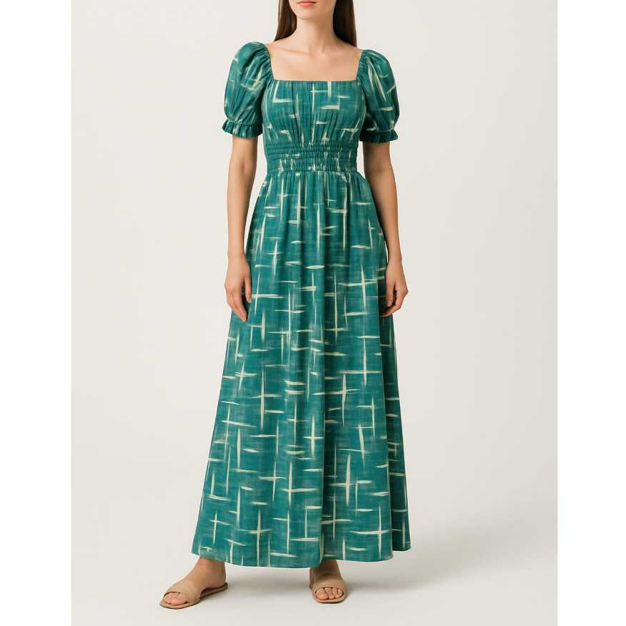 Vestido longo moda evangelica ,vestido com lastex na cintura que se adapta ao corpo , Ombro a Ombro Manga  Princesa .