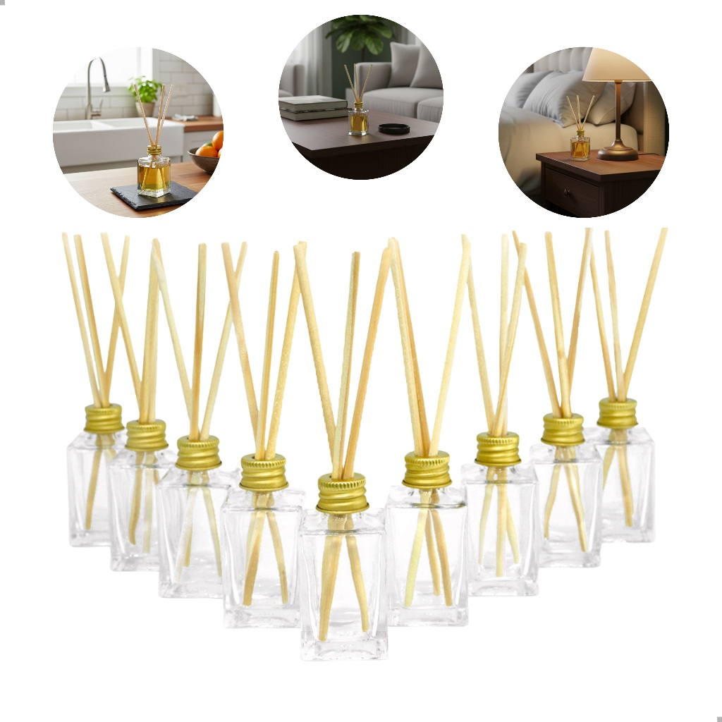 Kit 20 Vidro Aromatizador Cubo Dourado 30ml Tampa Varetas em Oferta na Shopee
