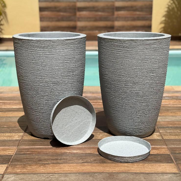 Kit 2 Vasos Polietileno Para Plantas Sala Casa Jardim Luxo Cone Barcelona Com Prato em Oferta na Shopee