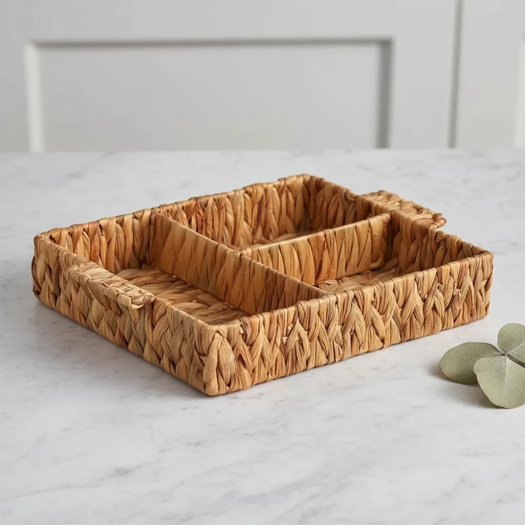 Cesto Bandeja Decorativo Organizador de Fibra Natural Rustico Seagrass com Divisorias