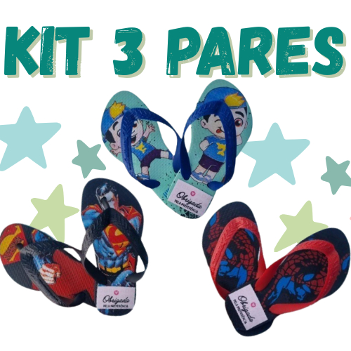 Kit 3 Pares de Chinelo Masculino Infantil Menino SORTIDOS