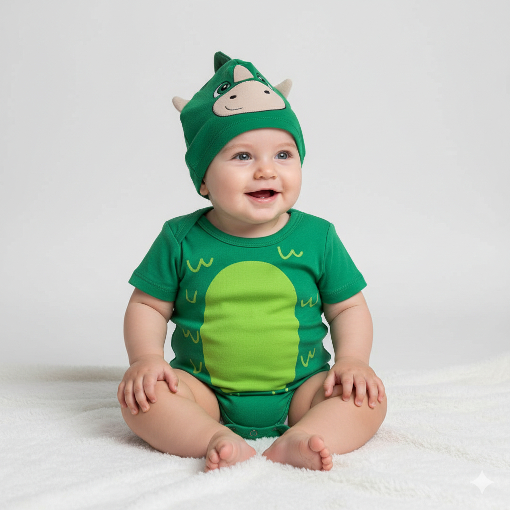 Body bebe Dinossauro+ Touca Dino – Body  Manga Curta em Oferta na Shopee