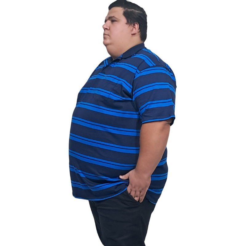 Kit 03 Camisa Gola Polo Masculina Plus Size Listrada COM BOLSO Algodão G1, G2, G3