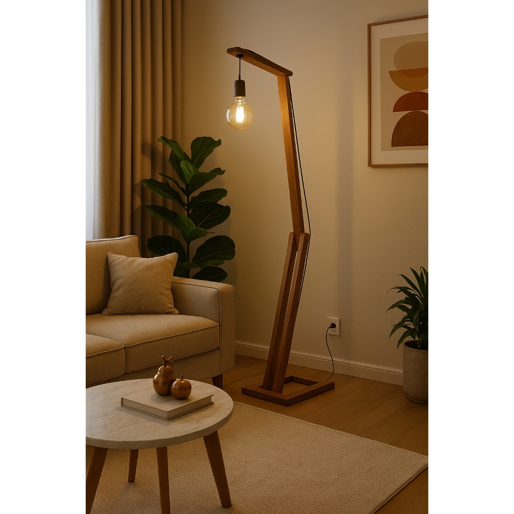 Luminária de chão ajustável minimalista Cor natural Madeira leitura decoração