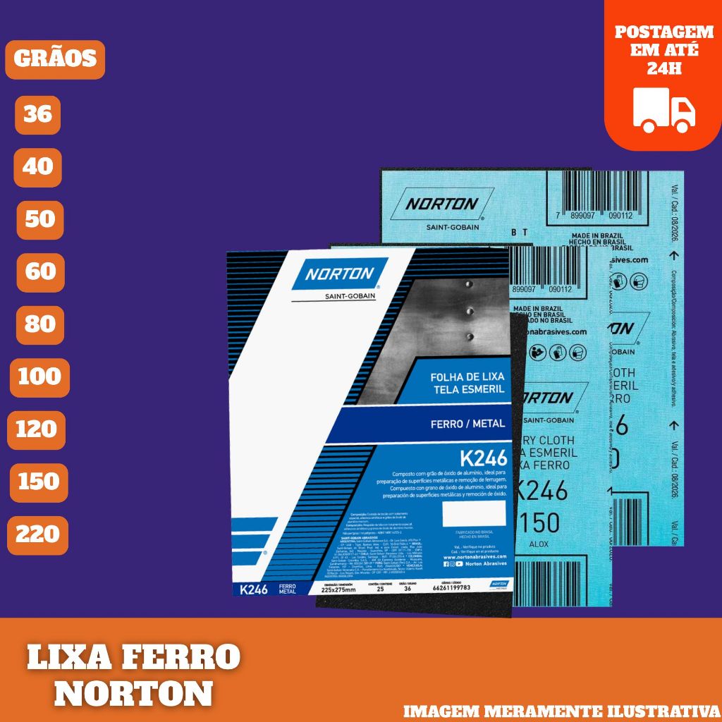 LIXA DE FERRO NORTON VARIOS GRÃOS LIXA METAL,FERRO,ALUMINIO, REMOVE FERRUGEM E RESTAURA em Oferta na Shopee