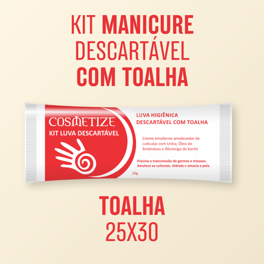 Kit Manicure Descartável com Toalha 25X30 e Creme Emoliente Cosmetize