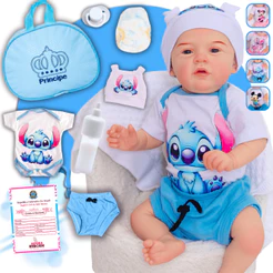 Bebê Reborn Boneco Menino Realista Stitch Original 100% Silicone Com Bolsa Maternidade