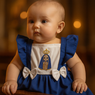 Vestido Infantil Bebê Nossa Senhora Aparecida Azul e Branco – Para Missa, Batizado e Consagração em Oferta na Shopee
