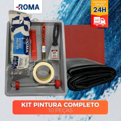 KIT PINTURA 9 ITENS: BANDEJA, 3 LIXAS , FITA CREPE, TRINCHA, ROLO, CABO, ESPATULA, LONA PLASTICA