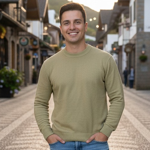 Tricot Sueter Gola Redonda Manga Longa Moda Masculina