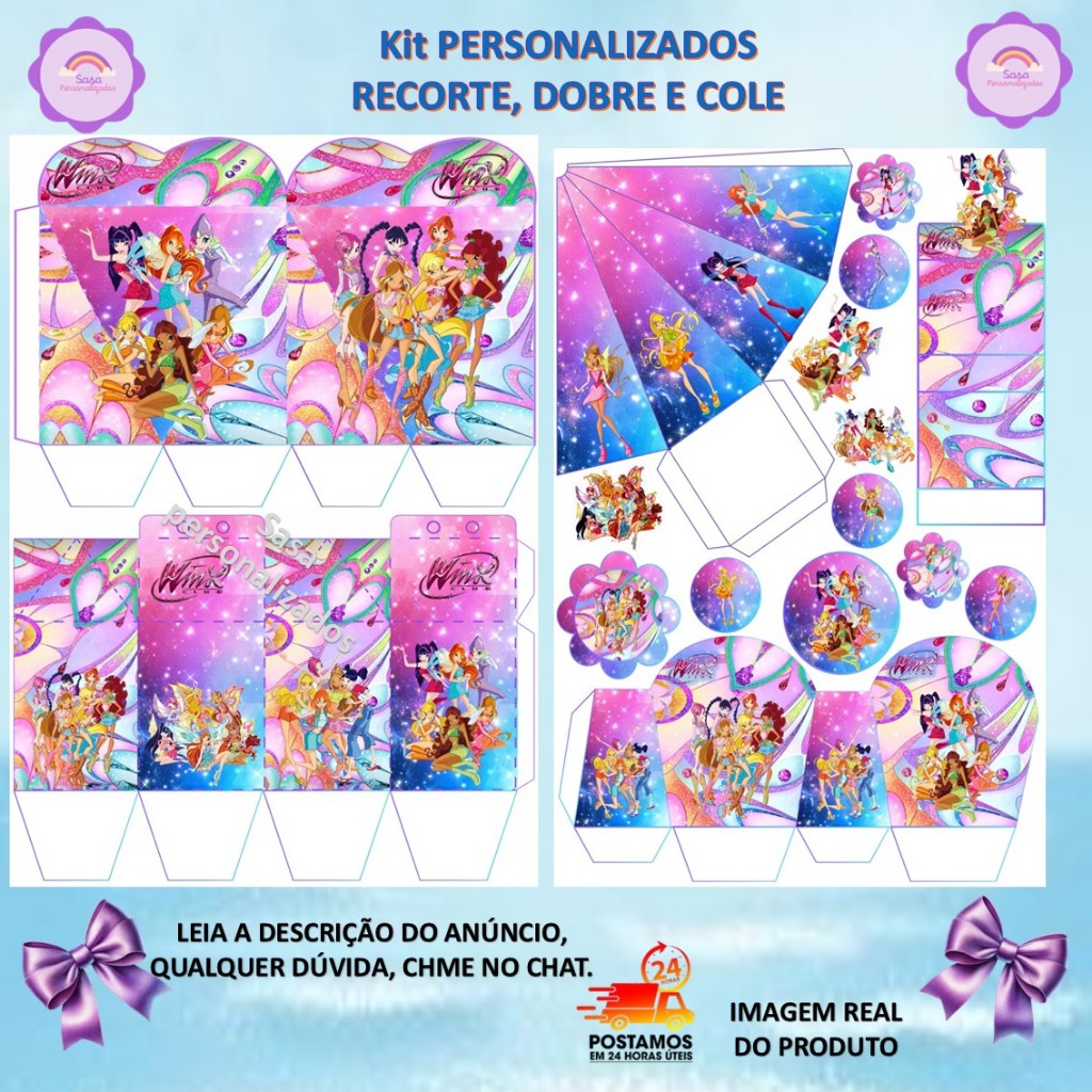 TEMA CLUBE DAS WINX Lembrancinha personalizada com ou sem nome 80/160 itens em Oferta na Shopee