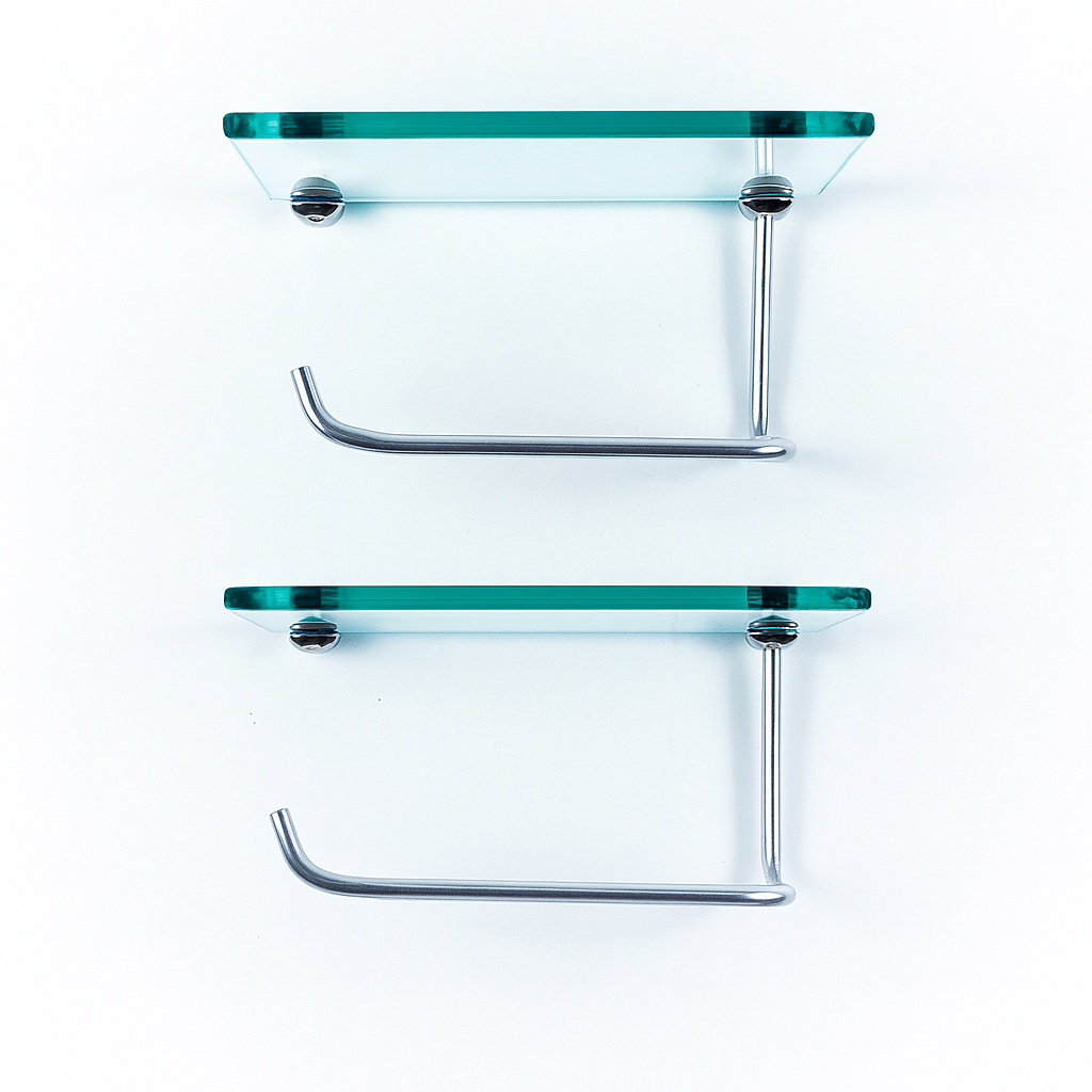 Kit 2 unidades Porta Papel Higiênico com suporte para celular em vidro INCOLOR 6mm em Oferta na Shopee