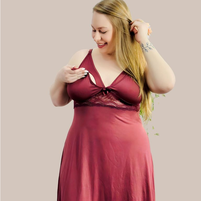 Camisola Amamentação Plus Size com Detalhe em Renda Saída Maternidade Grávida Gestante Lactante. em Oferta na Shopee