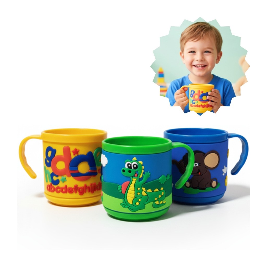 Kit 3, 6 ou 10un Copos de Plástico c/ Alça Infantil Meninos 200ml, resistente, colorido