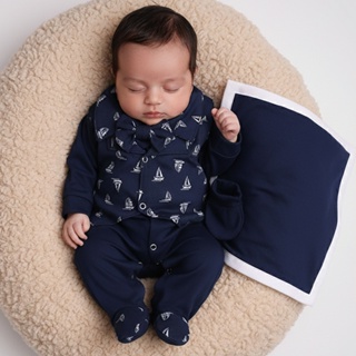 Saída de Maternidade Menino Aconchego Barquinho Azul Marinho 06 Peças em Oferta na Shopee