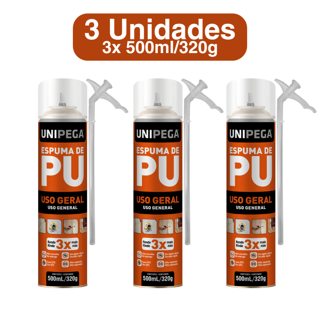 Espuma Expansiva Poliuretano Porta 500ml Telhado PU Vedação Janela Casa Cozinha Banheiro Unipega