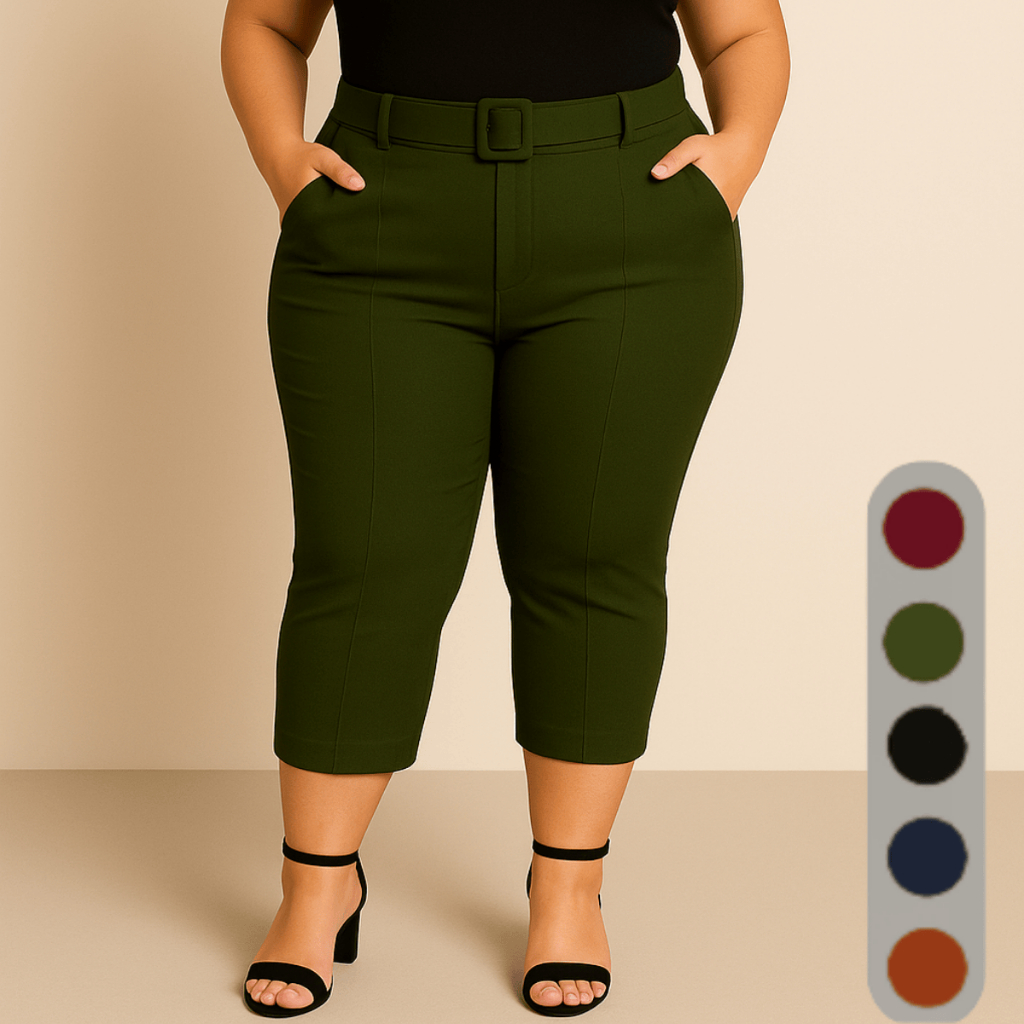 Calça Capri Social Plus Size Feminina Com Cinto Fivela Cintura Alta Alfaiataria Tecido Bengaline 42 ao 52 em Oferta na Shopee