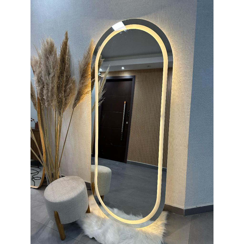 Espelho Oval EL07 Corpo Inteiro 170cm x 70cm Polido LED Jateado Luz Branca e Luz Amarela Sala Quarto Banheiro em Oferta na Shopee