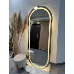 Espelho Oval EL07 Corpo Inteiro 170cm x 70cm Polido LED Jateado Luz Branca e Luz Amarela Sala Quarto Banheiro