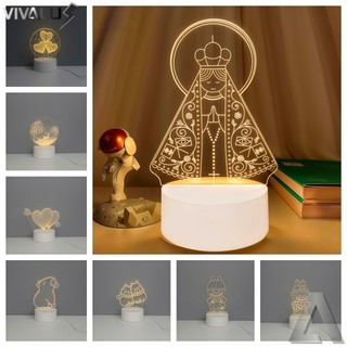 Luminária Abajur 3D Led Acrílico De Mesa Criativo Tomada Branco Luz Noturno 3D Santinha Coração