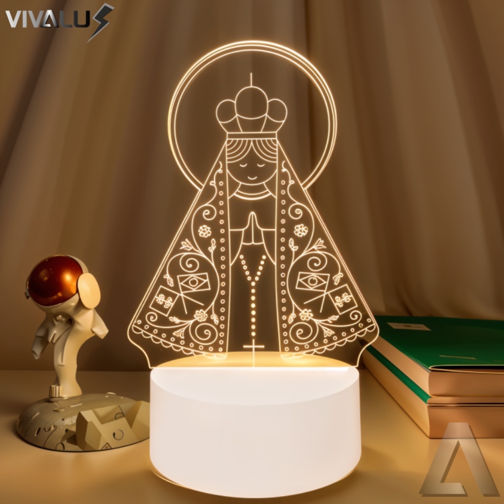 Detalhes do Luminária Abajur 3D Led Acrílico De Mesa Criativo Tomada Branco Luz Noturno 3D Santinha Coração