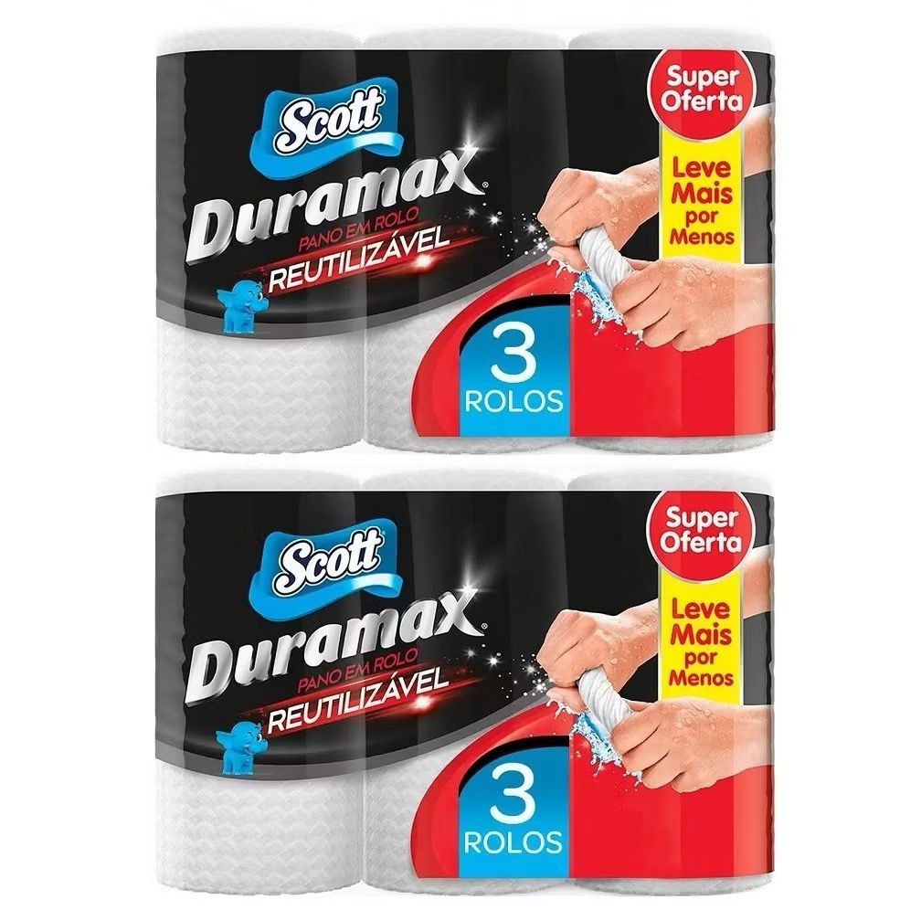 Kit C/6 Pano em Rolo Reutilizável Branco C/58 Unidades Scott Duramax em Oferta na Shopee