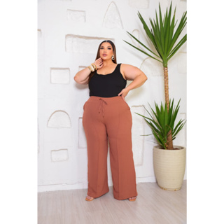 Calça Pantalona Feminina Com Bolso e forro Cintura Alta Plus Size em Oferta na Shopee