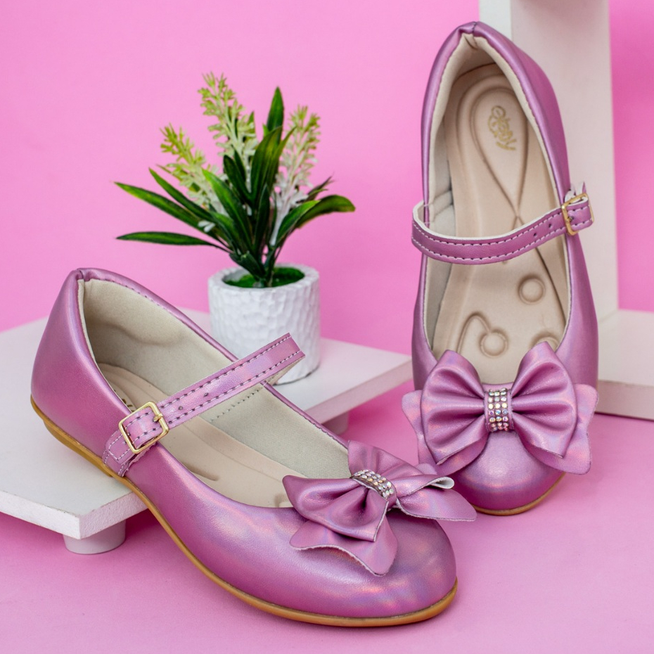 Sapatilha Infantil Menina Feminino Laço Metálico Confortável Leve Brilhante Do 28 ao 34 Promoção