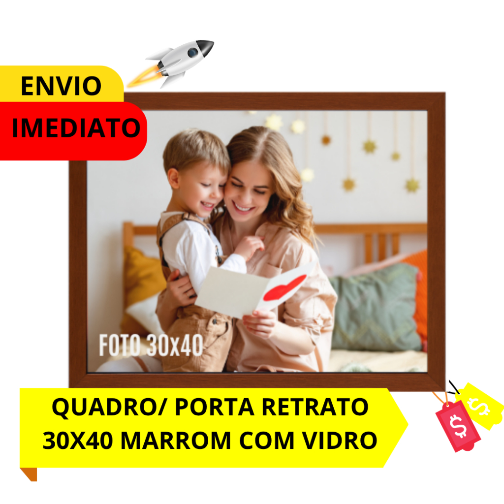 QUADRO/ PORTA RETRATO 30X40 MARROM LISO PARA DECORACÃO COM VIDRO E HDF P/ SALA, QUARTO OU ESCRITÓRIO