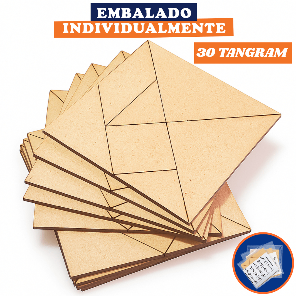 30 Tangram Lembrancinha Montessori em MDF Brinquedo Educativo Pedagógico