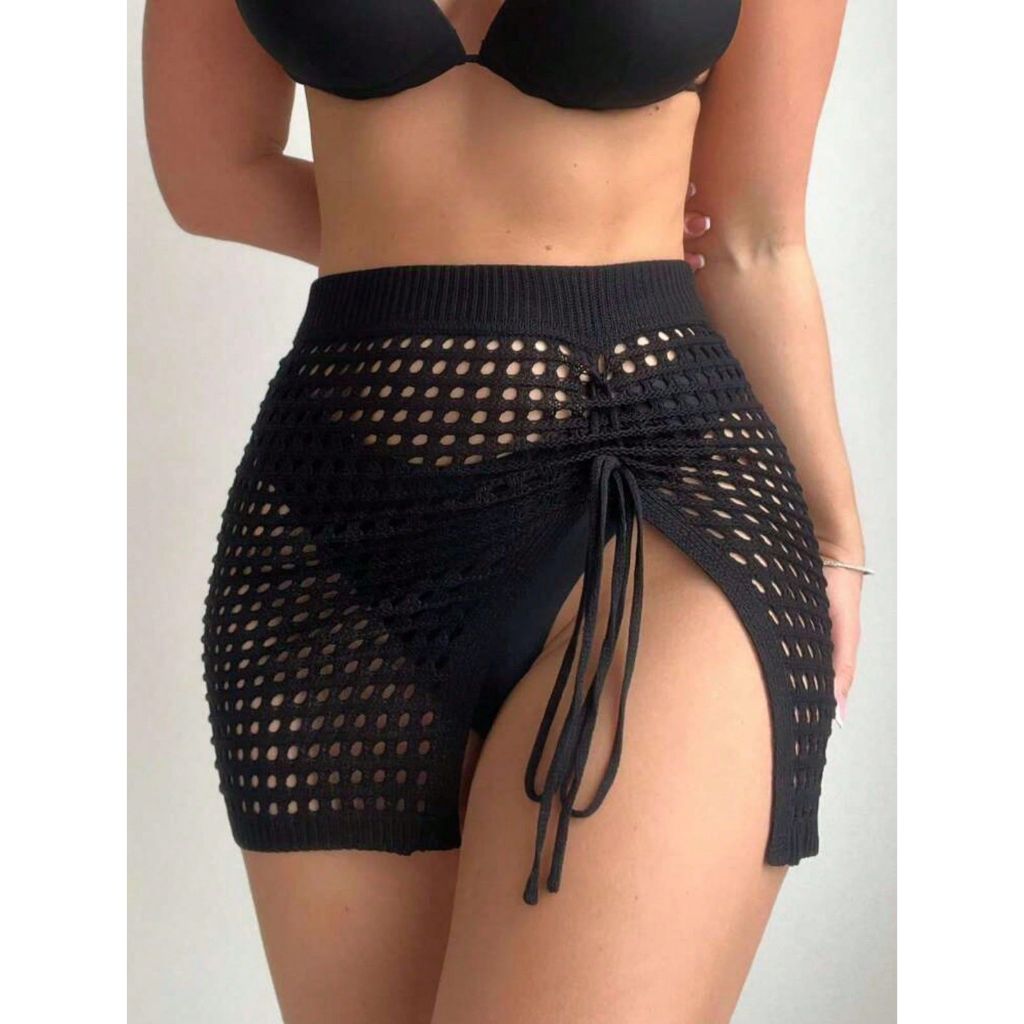 Saída de praia sainha curta cordão lateral corte slim moda tricot verão tendência biquini