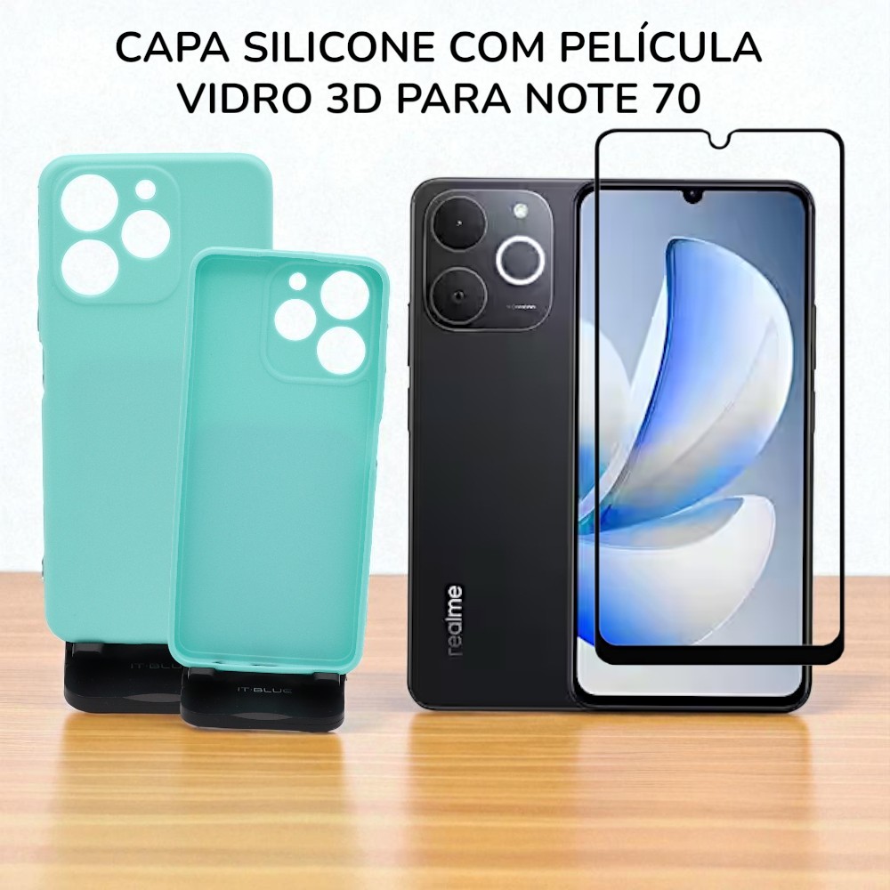 Capa De Silicone Proteção De Câmera C/ Película De Vidro 3D Para O Note 70