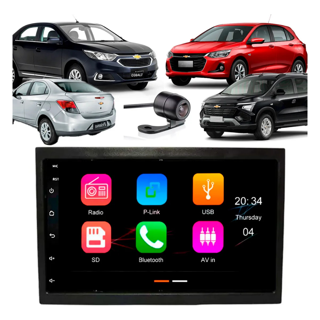 Kit Multimídia 9" Polegadas Mp5 Onix Prisma Joy 2013 até 2019 Com Moldura + Camera Ré