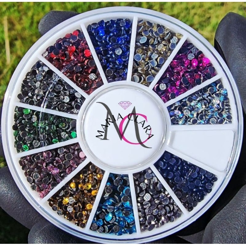 Disco Pedrarias para unhas Strass 1,8 e 2mm 12 divisórias joias e nail art acessórios make artesanto colagem termocolant em Oferta na Shopee