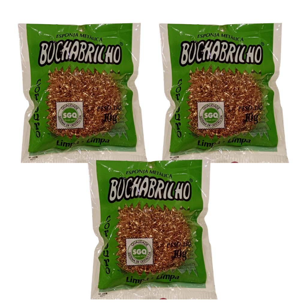 Bucha Brilho Cor de Ouro - Limpeza Pesada - Limpa-Limpa -  Kit com 2/ 3 /4 / 6 e 10 - Esponja Metálica - Bucha de Ouro