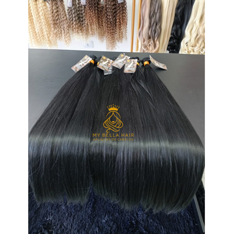Cabelo Mega Preto Liso Aplique 50cm 100g Aplique Entrelaçamento Tela Humanizado