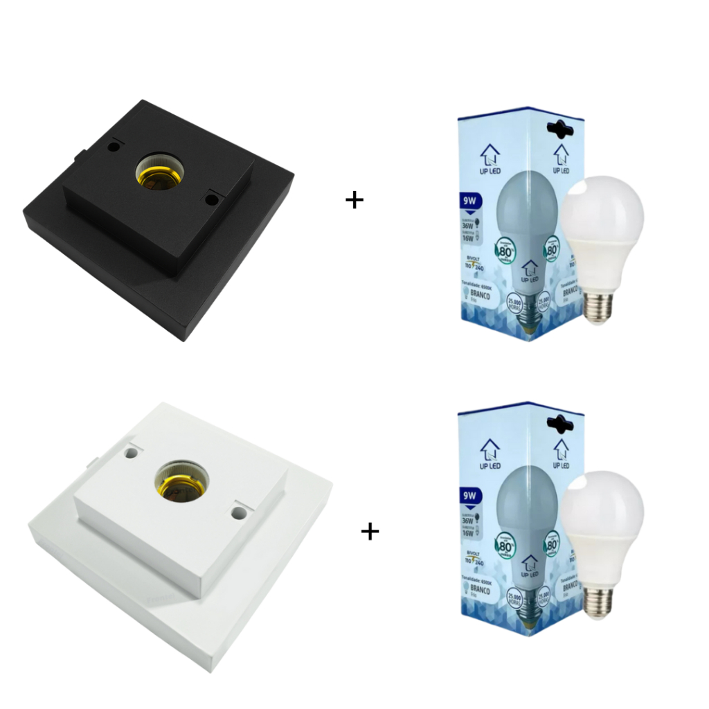 Kit Plafon Quadrado Preto e Branco 100W Interneed E27 + Lâmpada 9W 6500K Casa Luminária Apartamento Área Interna Sala em Oferta na Shopee