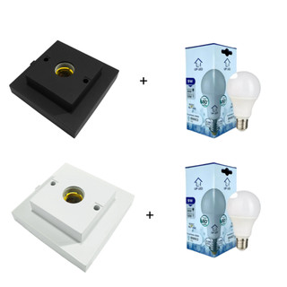 Kit Plafon Quadrado Preto e Branco 100W Interneed E27 + Lâmpada 9W 6500K Casa Luminária Apartamento Área Interna Sala