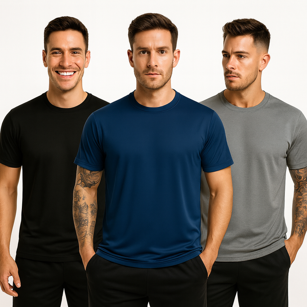 Kit 3 Camisetas Poliéster DryFit Masculina Lisa Academia Corrida Casual Esportes Confortável