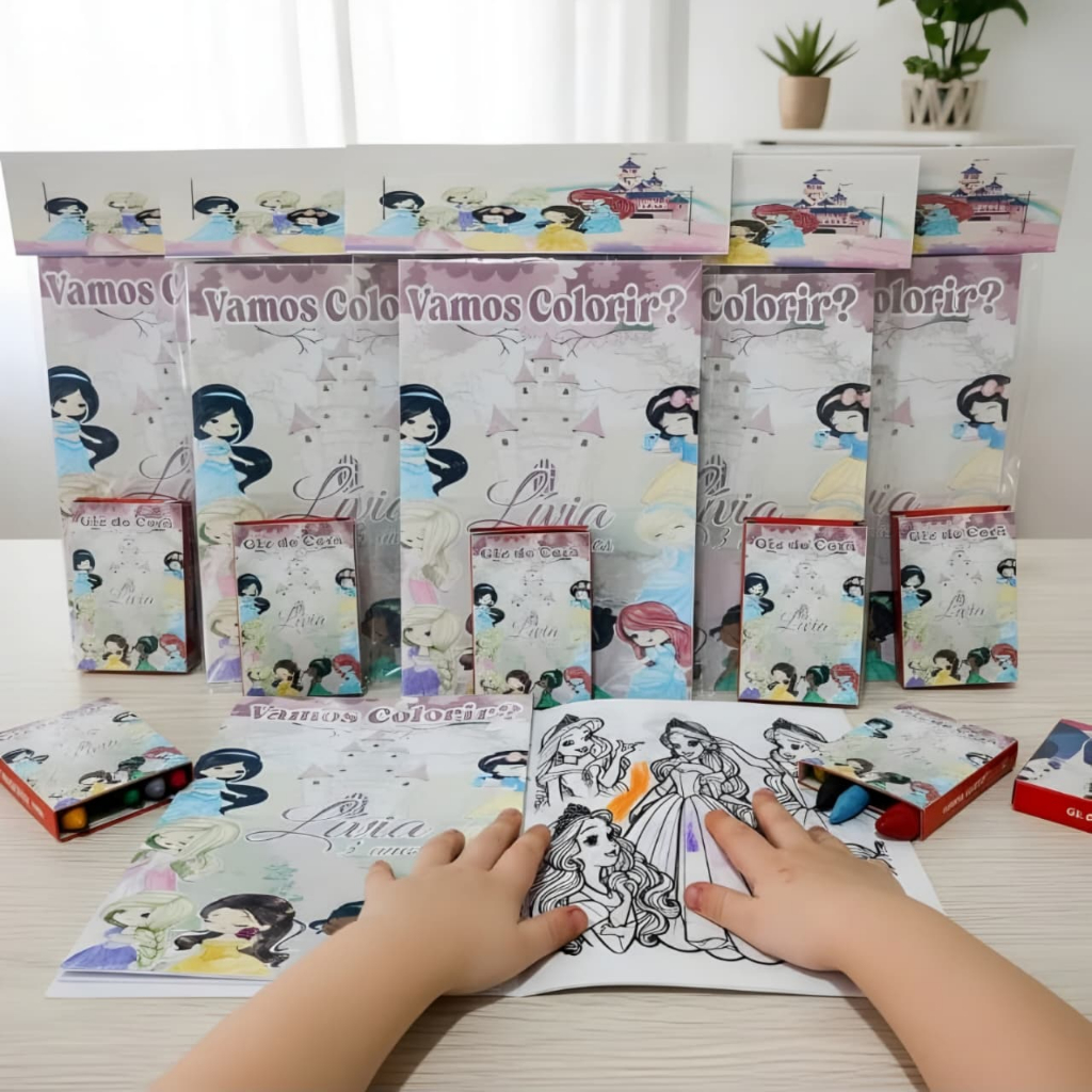 10 Lembrancinhas Princesas Livrinho para Colorir Personalizado Aniversário Infantil