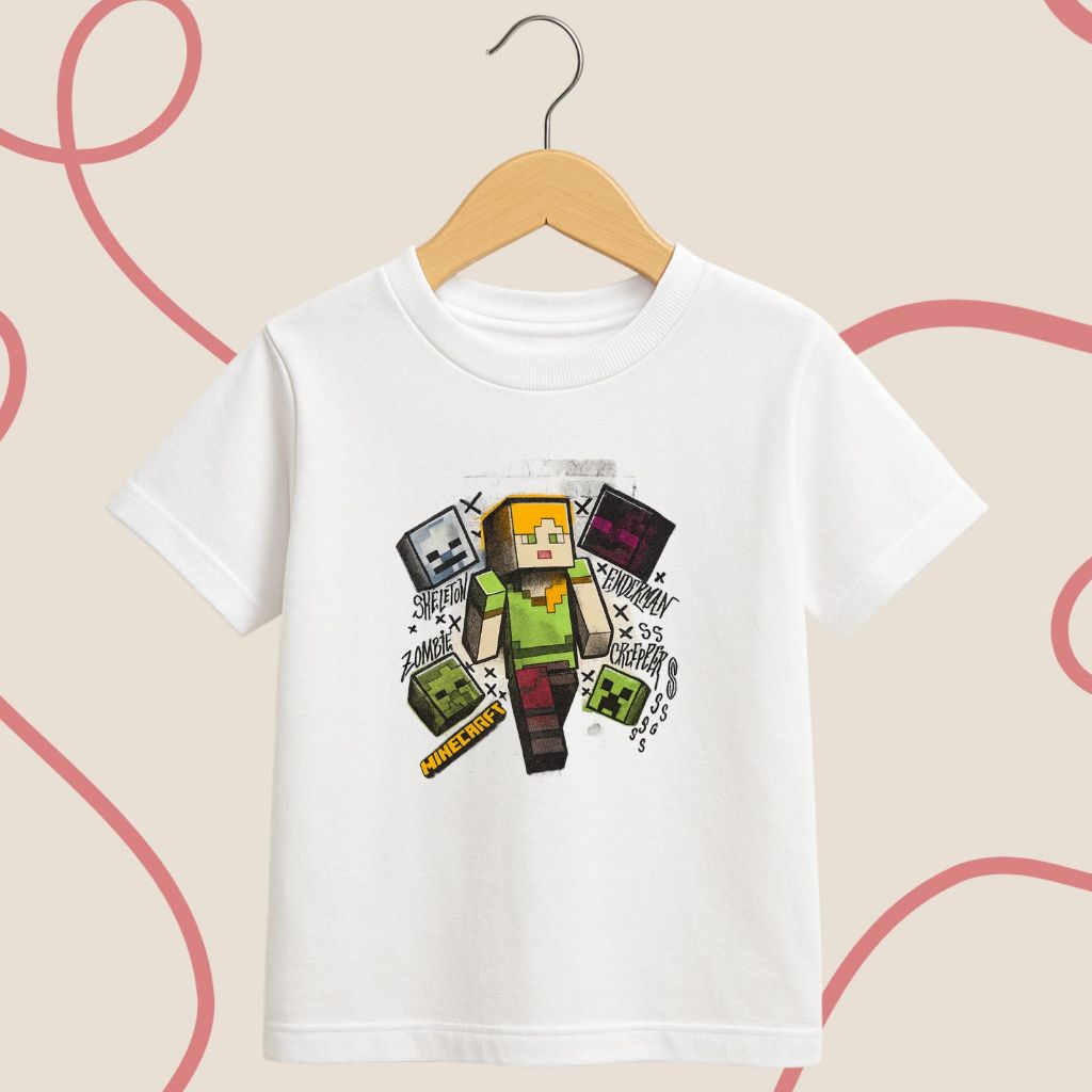 Camiseta Infantil Para Os Fãs de Minecraft Alex e Creeper