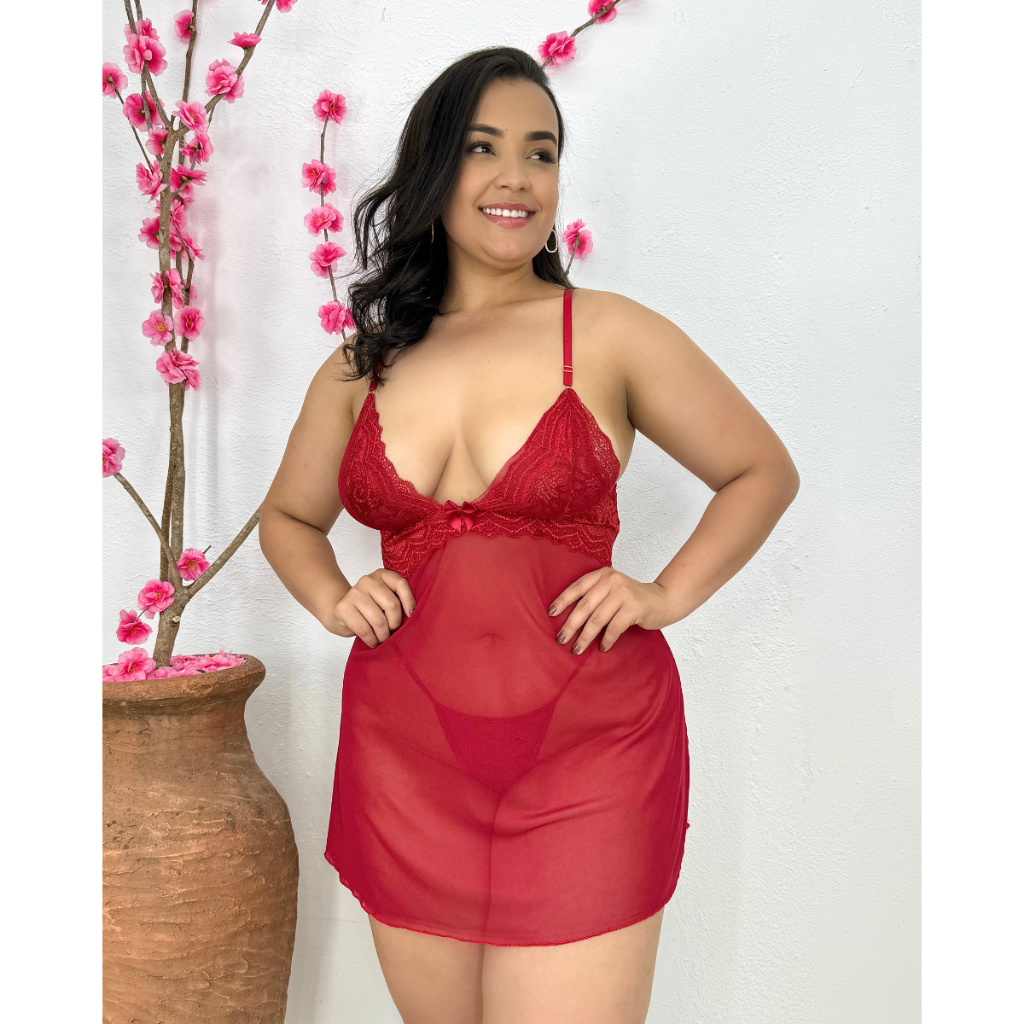 Camisola Plus Size Tule Decote Nas Costas Transparente em Oferta na Shopee