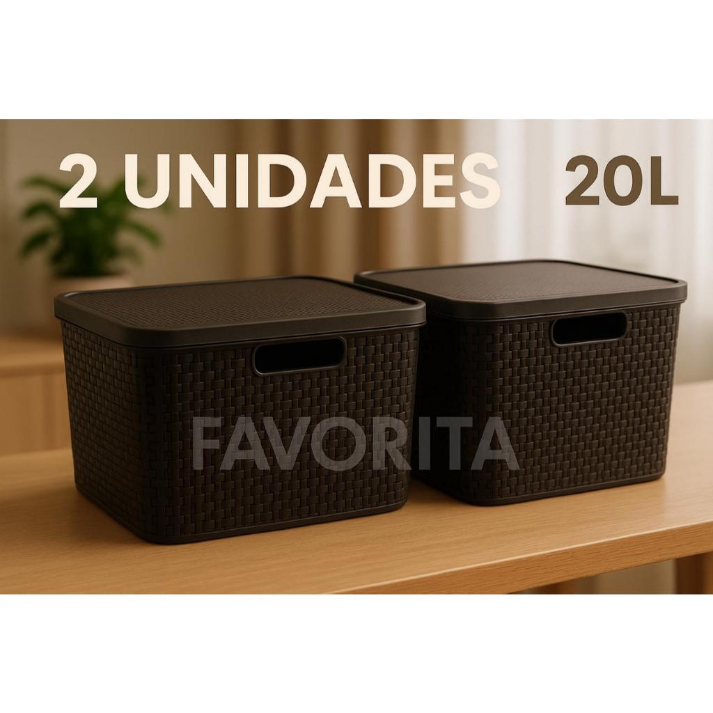 Kit Com 2 Cestos Caixas Organizadoras Rattan Com Tampa 20 Litros Preto - TOY  25598 em Oferta na Shopee
