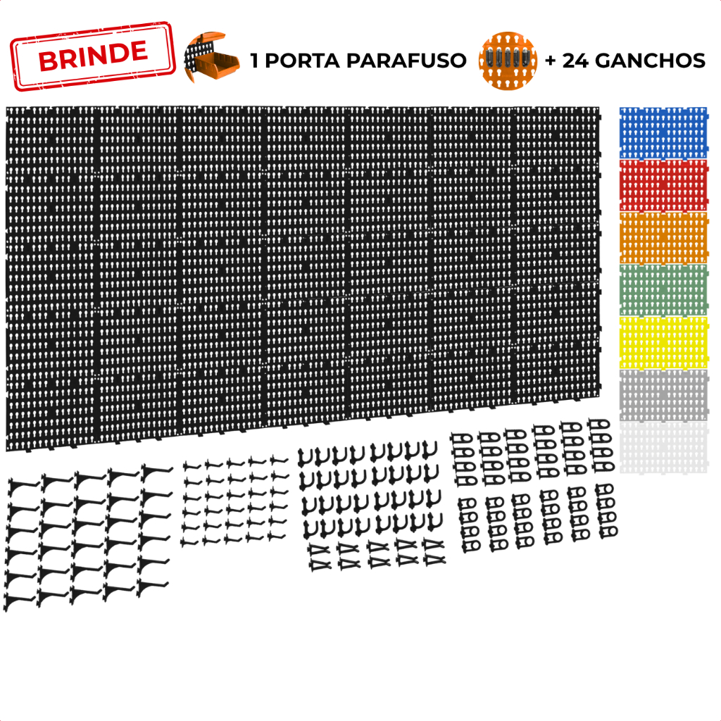 Painel Suporte Porta Ferramentas Organizador Parede Perfurado 207x87 + Brindes