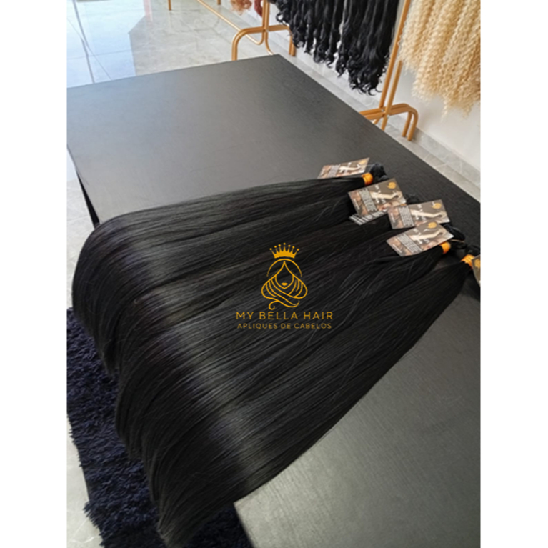 Aplique de Cabelo na Tela Mega Hair Natural Fibra Russa Liso 70cm Premium Bella Hair